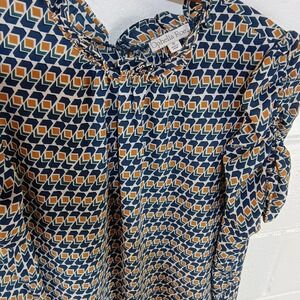 Ophelia Roe‎ Blouse Navy Blue Yellow Green Geometric Polyester Women's Size 1X